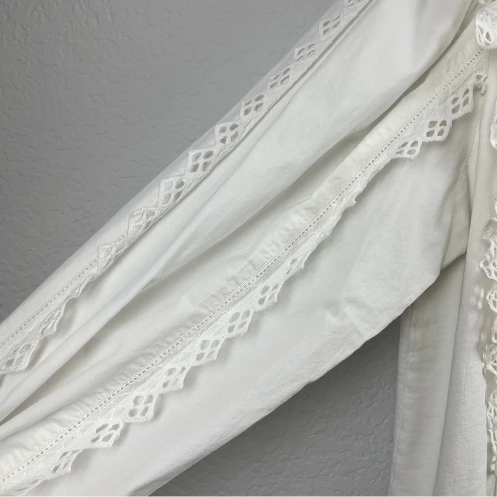 By Anthropologie White Ruffle Sleeve Top Sz M - Picture 10 of 13